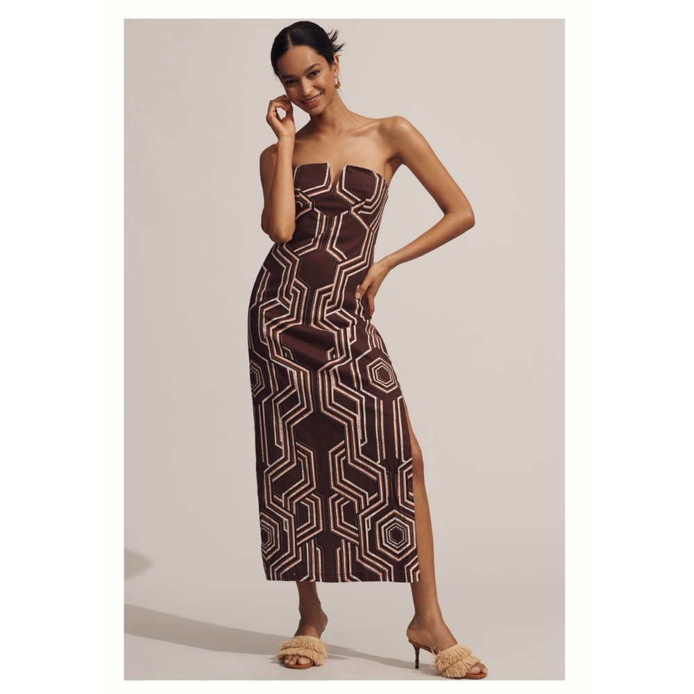 Geometric Strapless Midi Dress